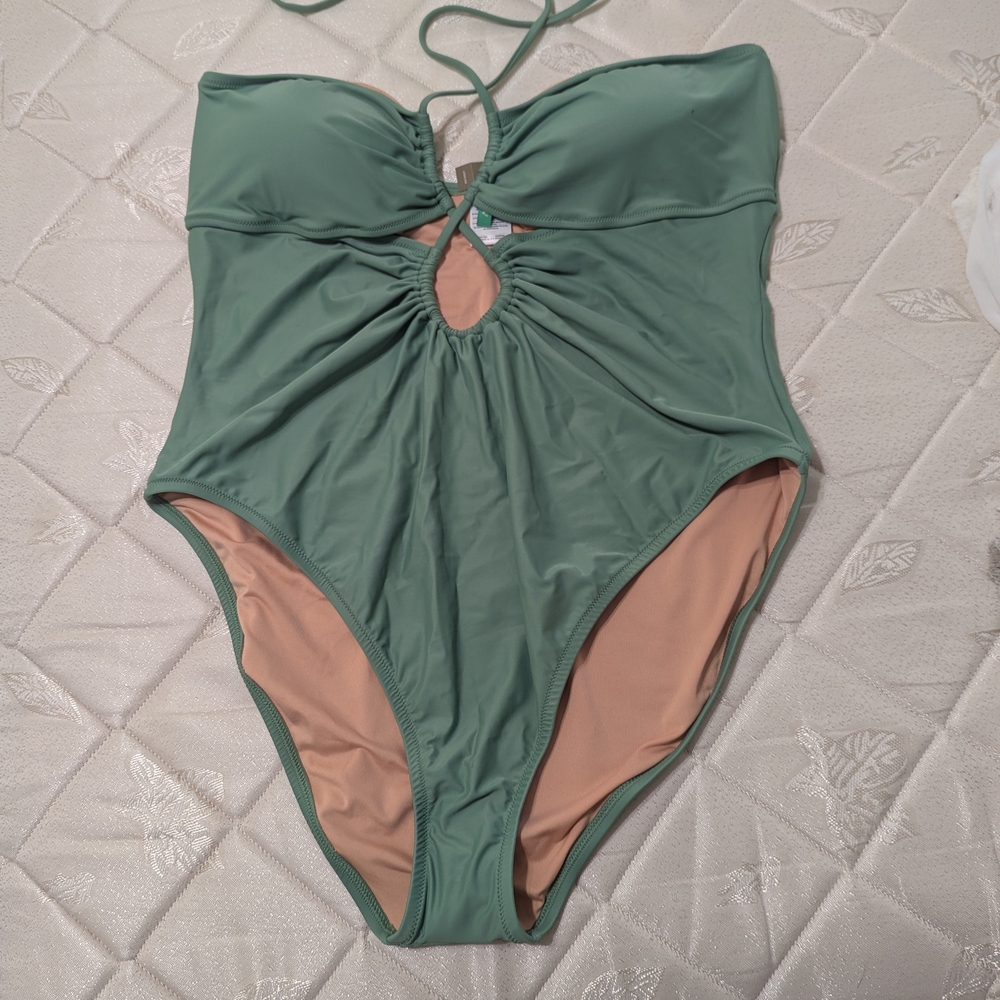 J. Crew Olive Green Cutout One Piece Swimsuit